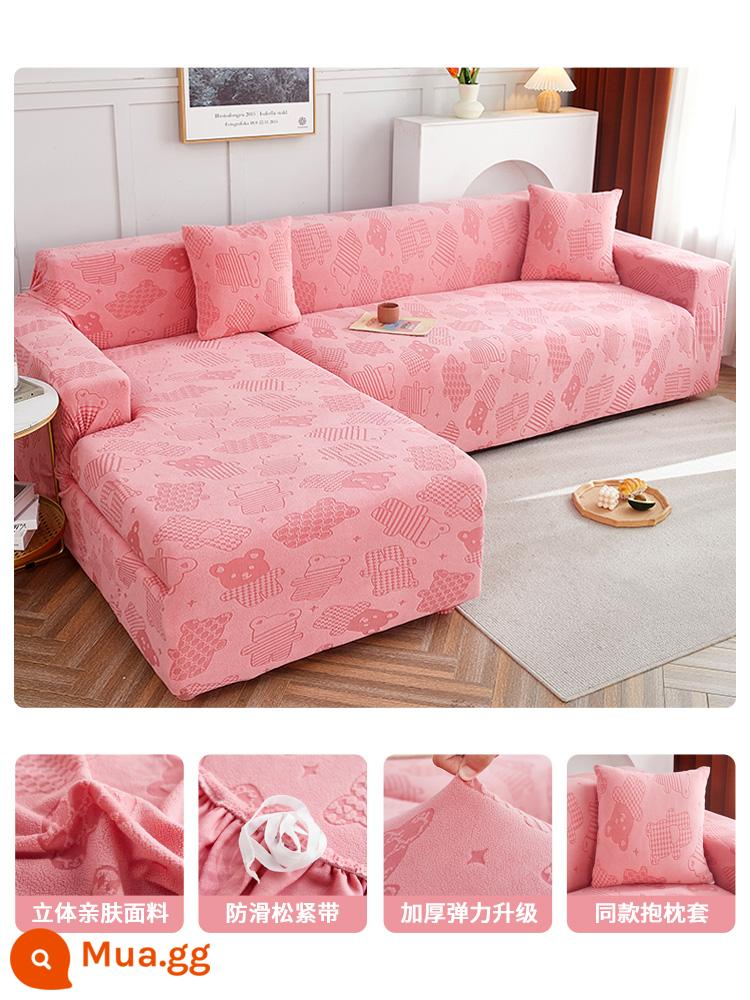 2022 Bộ sofa mới Bộ tất cả -Bộ quần áo phổ quát bao gồm một bộ khăn vải dày phổ biến - Cookie Gấu-Hồng