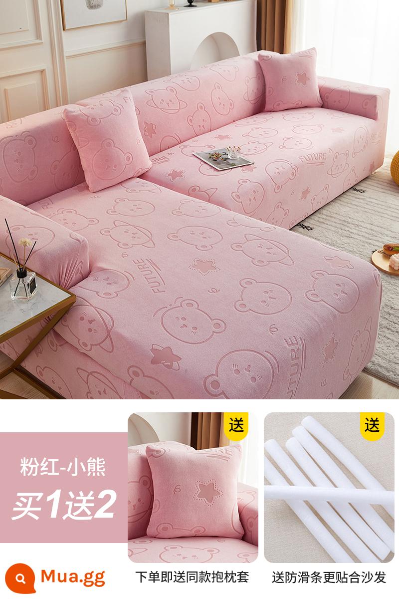 2022 Bộ sofa mới Bộ tất cả -Bộ quần áo phổ quát bao gồm một bộ khăn vải dày phổ biến - Gấu ngốc lớn (màu hồng)