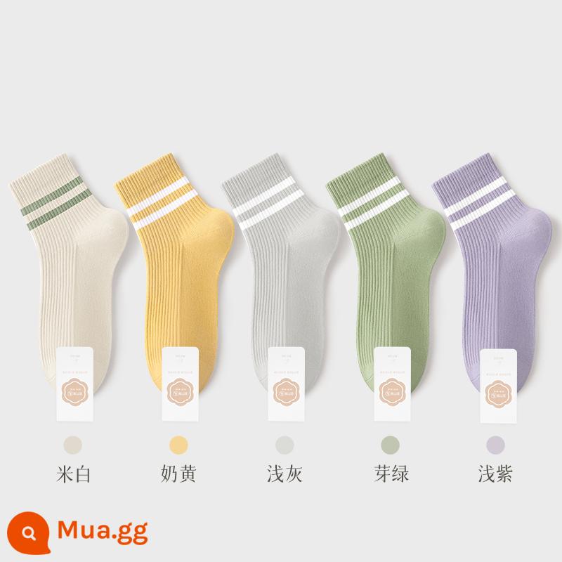 Tất Khử Mùi Chính Hãng 100% Xuân Thu Nữ Ống Ngắn Trung Mùa Hè Loại Mỏng Sợi Cotton Nguyên Chất Đen Trắng Nữ - Kết hợp Mười ba (trắng nhạt + vàng kem + xám nhạt + xanh nụ + tím nhạt)