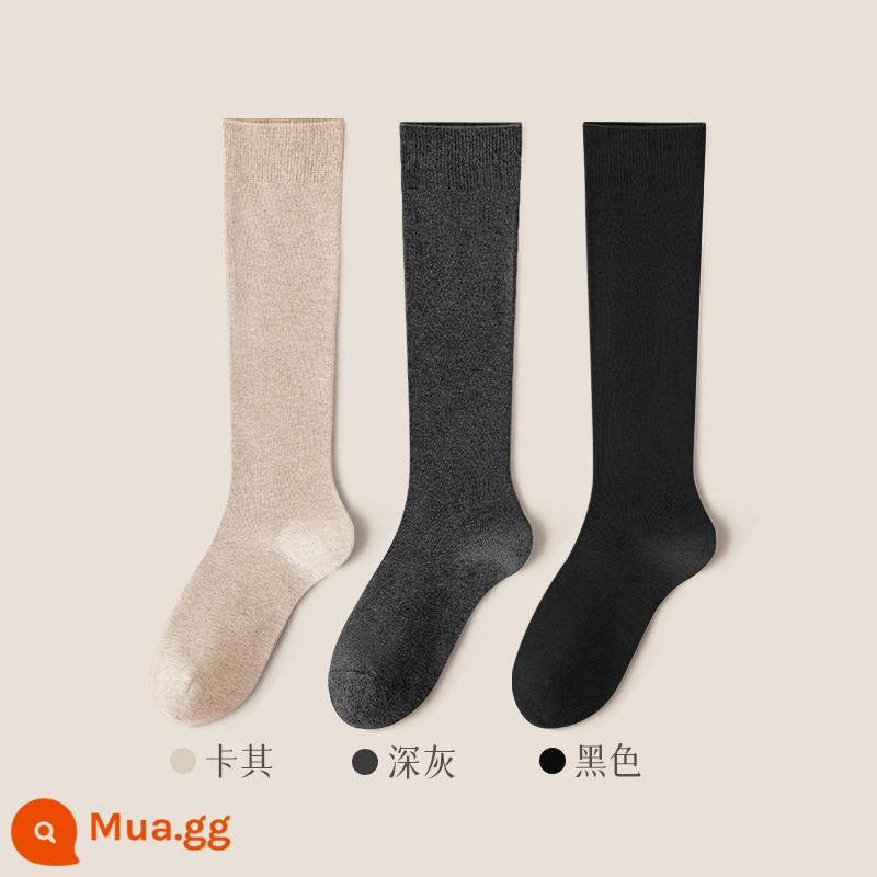 Vớ bắp chân nữ mùa thu đông ấm chống giảm áp suất vi mô vớ cotton mỏng ống cao qua đầu gối vớ nữ màu đen - Kết hợp hai mươi hai (kaki + xám đậm + đen)