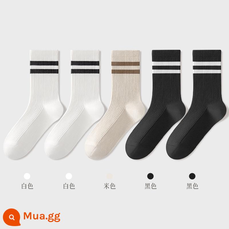 Tất Khử Mùi Chính Hãng 100% Xuân Thu Nữ Ống Ngắn Trung Mùa Hè Loại Mỏng Sợi Cotton Nguyên Chất Đen Trắng Nữ - Kết hợp sáu (2 trắng + be + 2 đen)