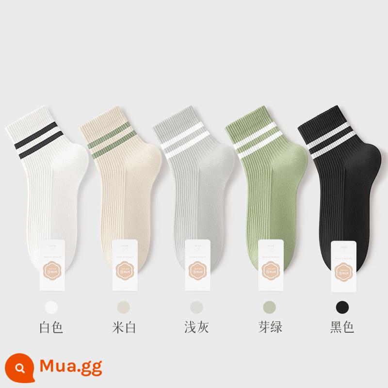 Tất Khử Mùi Chính Hãng 100% Xuân Thu Nữ Ống Ngắn Trung Mùa Hè Loại Mỏng Sợi Cotton Nguyên Chất Đen Trắng Nữ - Kết hợp bốn (trắng + trắng nhạt + xám nhạt + xanh nụ + đen)