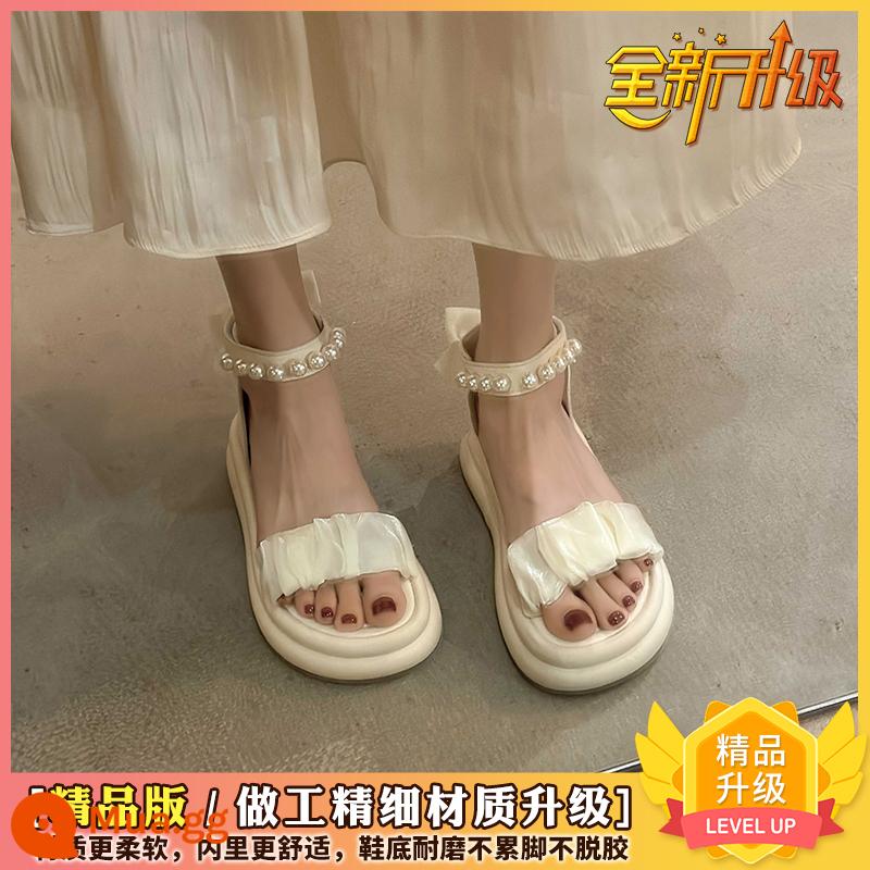 Giày Sandal Pháp Nữ Hè 2023 Lưới Đỏ Kiểu Mới Phối Chân Váy Công Sở Đa Năng Đi Không Mỏi Chân Giày La Mã - Màu trắng nhạt [phiên bản nâng cấp chất lượng cao]