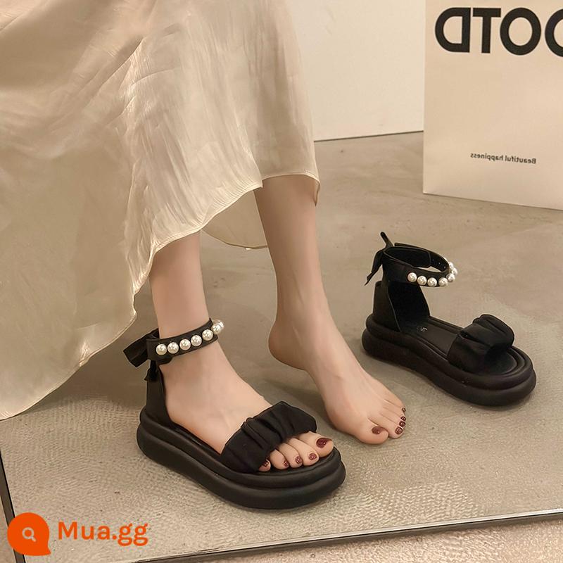 Giày Sandal Pháp Nữ Hè 2023 Lưới Đỏ Kiểu Mới Phối Chân Váy Công Sở Đa Năng Đi Không Mỏi Chân Giày La Mã - đen.