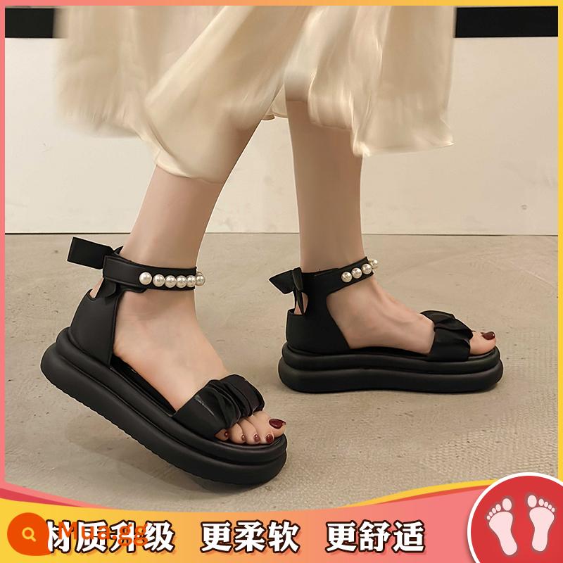 Giày Sandal Pháp Nữ Hè 2023 Lưới Đỏ Kiểu Mới Phối Chân Váy Công Sở Đa Năng Đi Không Mỏi Chân Giày La Mã - Đen [phiên bản nâng cấp]