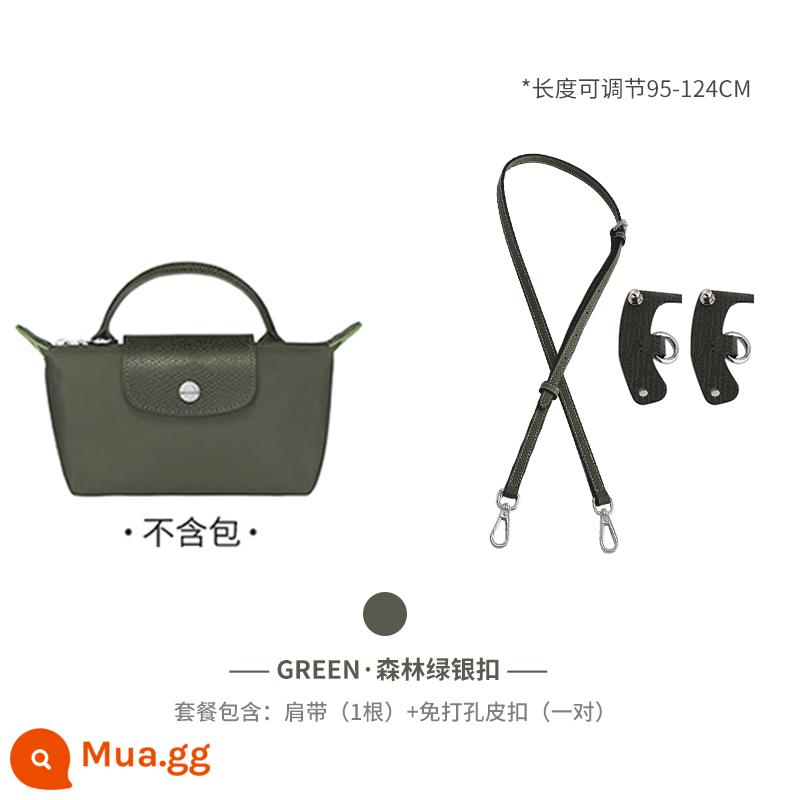 Xưởng thủ công LONGCHAMP chuyển đổi túi mini không cần đục lỗ túi bánh bao nhỏ có dây đeo vai Túi Messenger với phụ kiện mua một lần - (Xanh rừng đậm) Dây đeo vai + Gói [Không đục lỗ] [Phương pháp mang theo đường chéo]