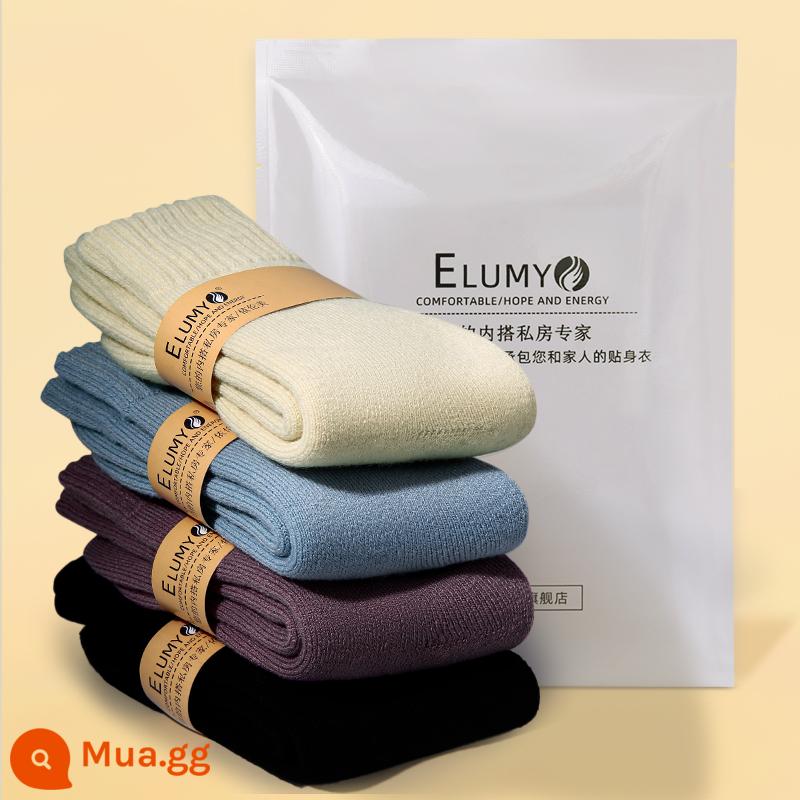 Siêu vớ trẻ em vào mùa thu và mùa đông ấm áp ở những đôi tất cotton lạnh đông bắc dày lên với nhung ngủ ấm chân tuyết - 4 đôi nữ - be + xanh + tím + đen