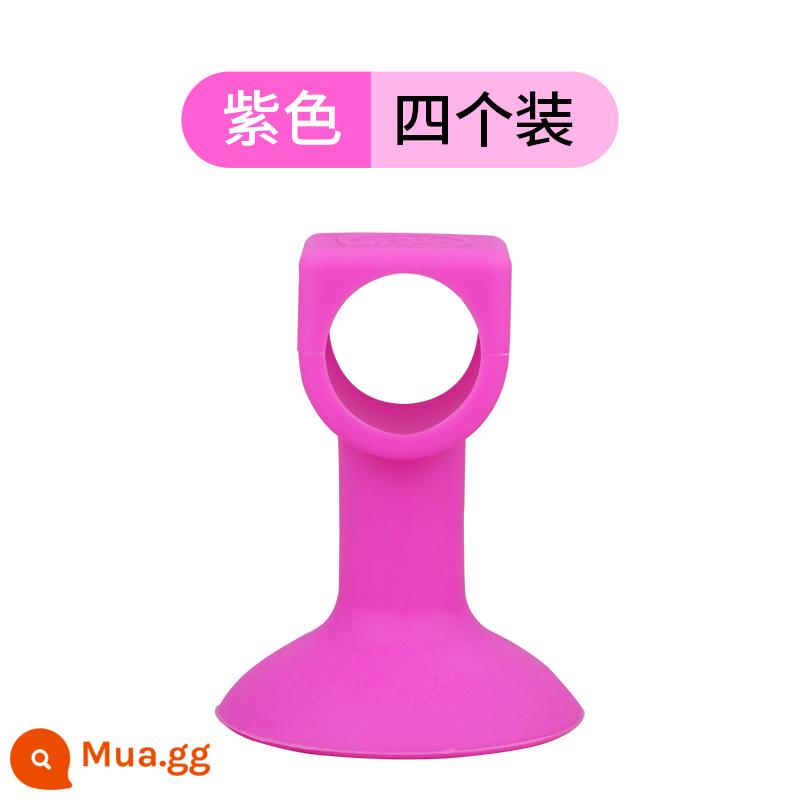 Cửa hút silicone miễn phí đấm cửa phòng trang điểm mới tay cầm phía sau miếng đệm chống va chạm cao su nhựa cửa nhà vệ sinh cảm ứng cửa hút - Màu tím (gói 4 cái)