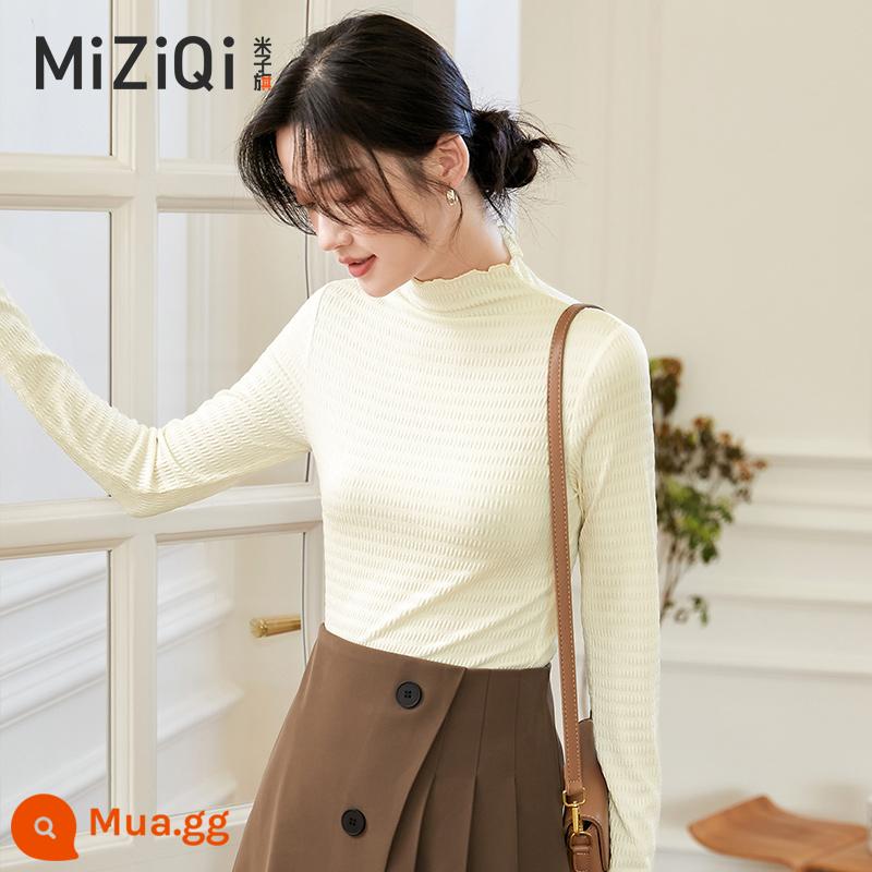 Hội thảo về banner Miko Seminar Semi -High Circle dài -Sleeved T -shirt Girls Autumn and Winter 2022 Màu sắc Solid Color Casual Áo khoác bên trong - quả mơ