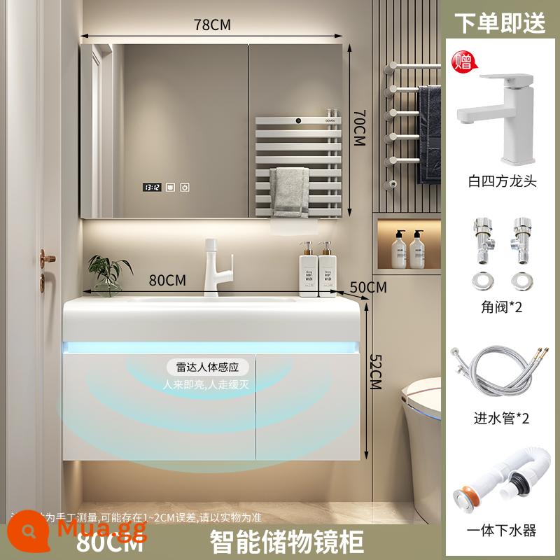 Tủ phòng tắm thông minh Đèn Corian phong cách sang trọng kết hợp phòng bột tích hợp chậu rửa chậu rửa tủ phòng bột - Chậu tích hợp phù hợp với làn da 80cm + tủ gương thông minh có đèn nền