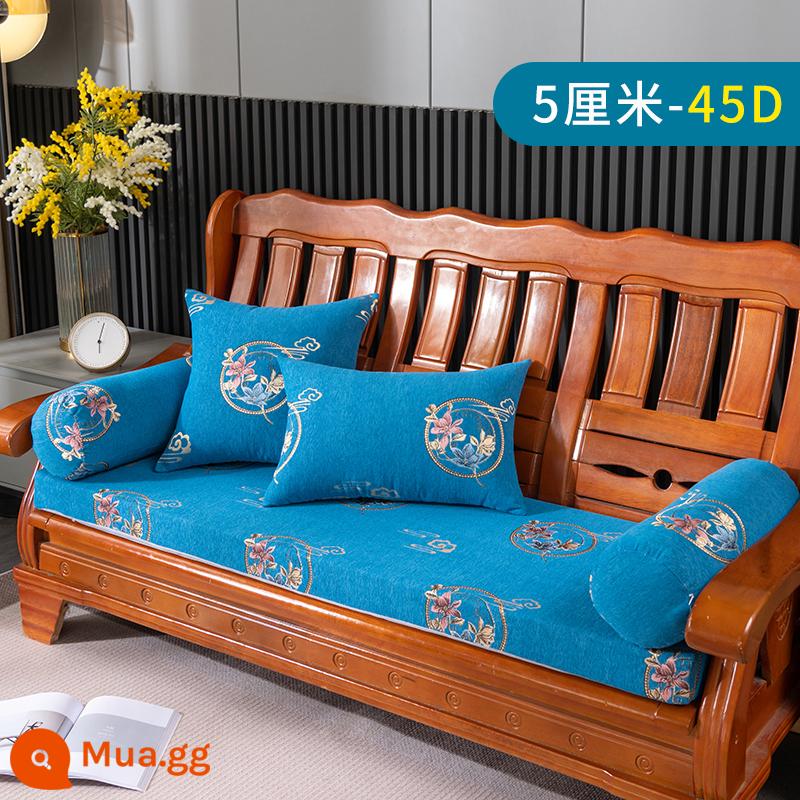 Vải lanh màu tinh khiết đệm sofa gỗ chắc chắn đơn giản hiện đại ghế gỗ gụ mật độ cao đệm xốp cứng chống trượt có thể tháo rời có thể giặt được - Orchid-Blue (bọt biển dày 5cm-45D)