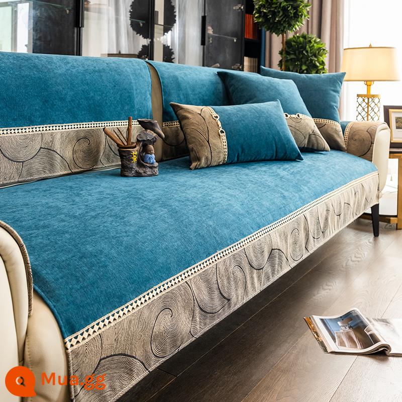 New Trung Quốc phong cách sofa đệm bốn mùa phổ non-slip ánh sáng sang trọng đệm ghế da chenille bìa khăn tựa lưng armrest bìa vải - Nhặt lại ước mơ [Màu xanh Na Uy]