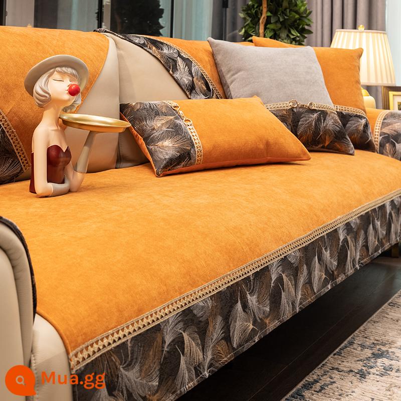 New Trung Quốc phong cách sofa đệm bốn mùa phổ non-slip ánh sáng sang trọng đệm ghế da chenille bìa khăn tựa lưng armrest bìa vải - Yuan Yu [Ama Orange]