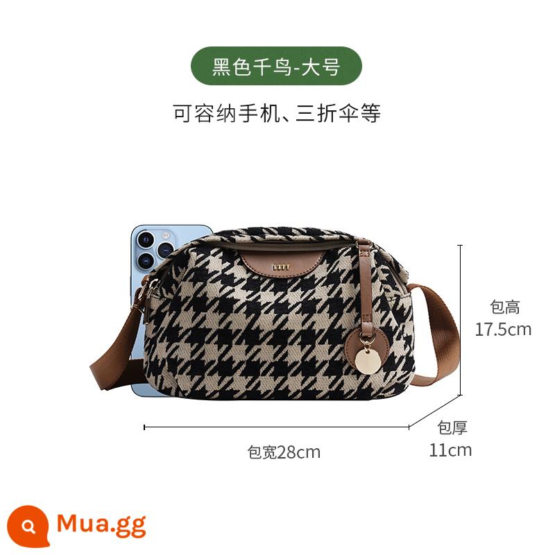 Túi mẹ tặng quà Leif houndstooth Túi đeo chéo nữ mùa thu đông 2022 mới đi lại túi đeo vai bằng vải canvas - Chidori-Large màu đen (có thể đựng điện thoại di động và ô gấp 3)