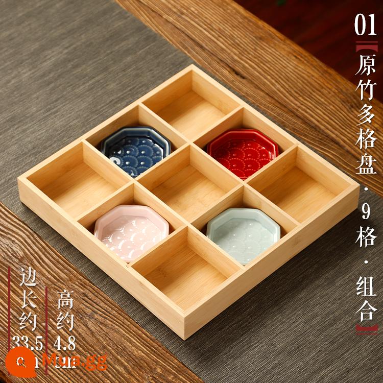 Lò giải khát lưới Jiugong đĩa tre trái cây di động snack nhiều lưới đĩa nhỏ hộ gia đình hộp trái cây sấy khô kiểu Nhật - Màu xám đen