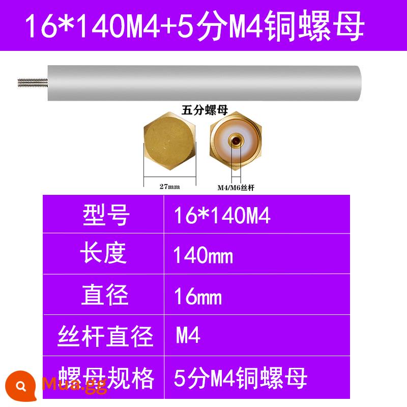 Điện Đa Năng Máy Nước Nóng Thanh Magie Nước Phụ Kiện 40/60/80L Nước Thải Ổ Cắm Thanh Magie Hy Sinh Anode Thanh Magie - Số 6: Đai ốc đồng 16*140+5 điểm M4