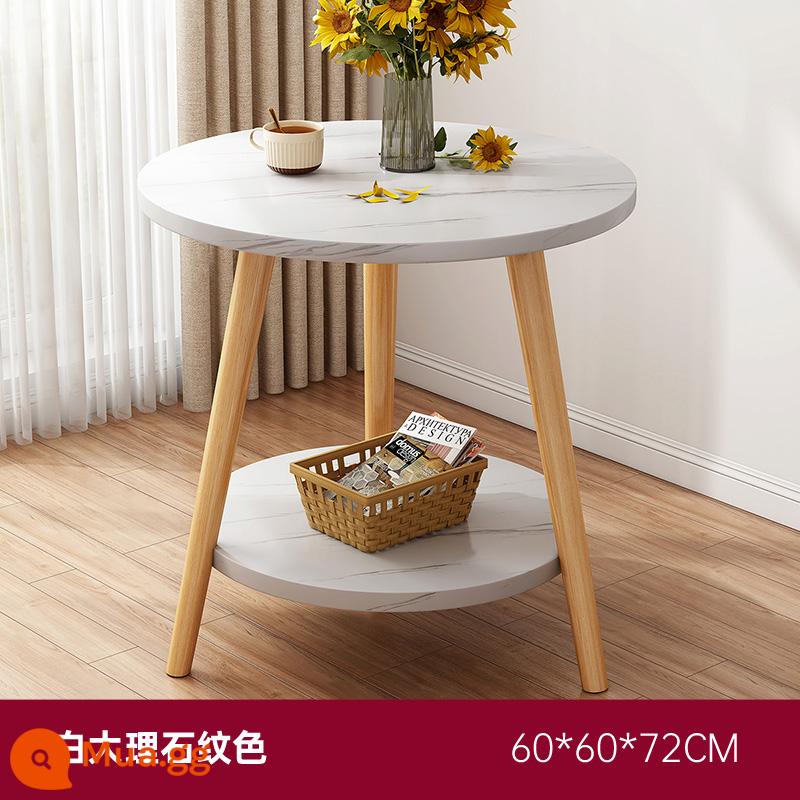 Bàn cà phê phòng khách sofa nhà bàn phụ đơn giản hiện đại đơn giản bàn nhỏ lưới đỏ ban công bàn trà phòng ngủ bàn cạnh giường ngủ - Màu đá cẩm thạch trắng φ60*72CM [chân gỗ nguyên khối hai lớp]