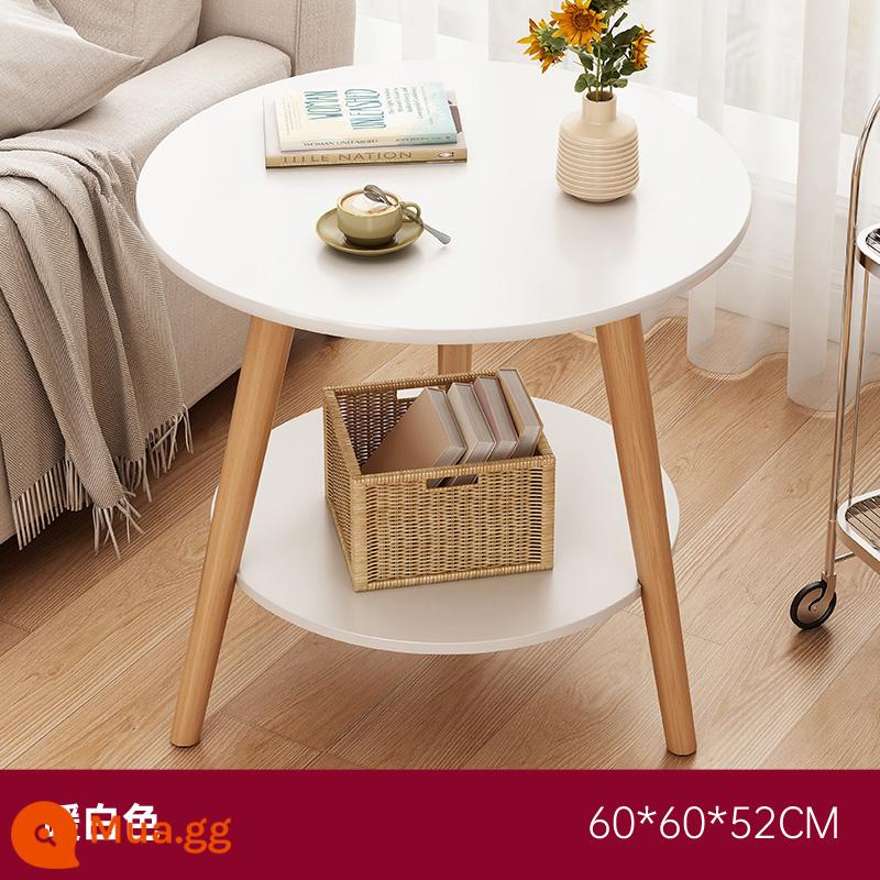 Bàn cà phê phòng khách sofa nhà bàn phụ đơn giản hiện đại đơn giản bàn nhỏ lưới đỏ ban công bàn trà phòng ngủ bàn cạnh giường ngủ - Màu trắng ấm φ60*52CM [chân gỗ nguyên khối hai lớp]