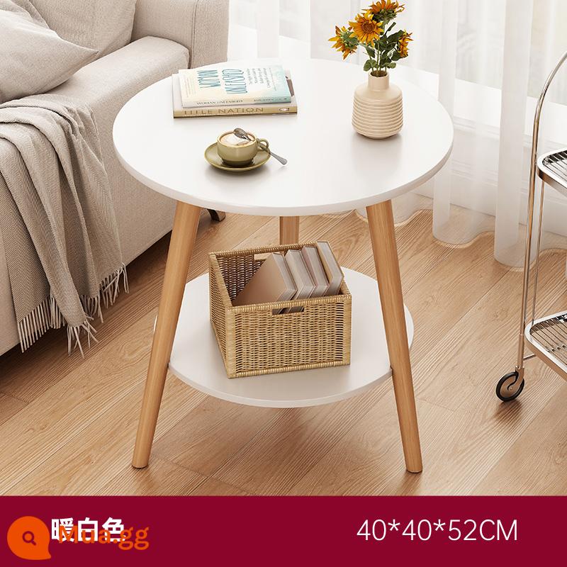 Bàn cà phê phòng khách sofa nhà bàn phụ đơn giản hiện đại đơn giản bàn nhỏ lưới đỏ ban công bàn trà phòng ngủ bàn cạnh giường ngủ - Trắng ấm 40*40*52CM [chân gỗ nguyên khối hai lớp]