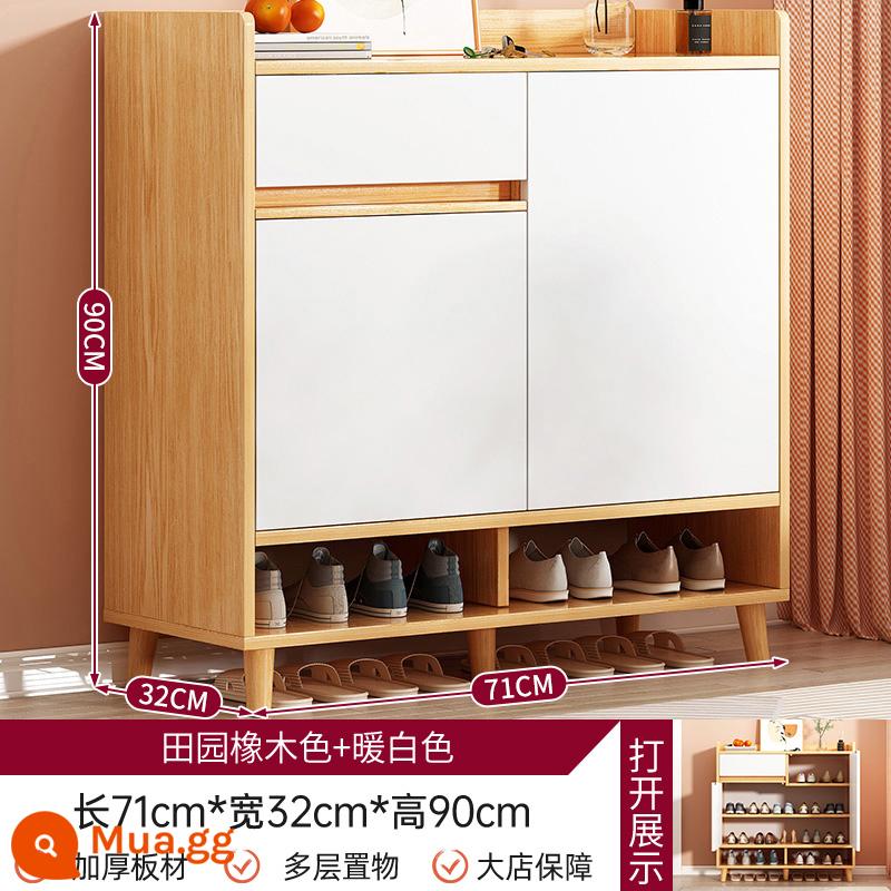 Tủ giày cửa nhà tủ hiên tất cả -in -one lối vào cửa vào tủ lưu trữ tủ đơn giản tủ lưu trữ tủ quần áo - [Chân gỗ PVC ❤ Phần thưởng 10 tệ khi đăng ảnh] Màu gỗ sồi mục vụ + trắng ấm 71 * 32 * 90cm