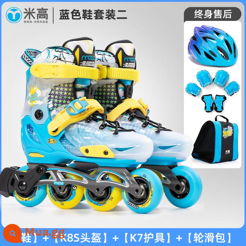 MI Gao chuyên nghiệp Trẻ em Skate Skate Skate Fancy Skates Skate Skates Floating Flower Shoes Wheel Wheel Wheel Row Wheel S7 - Bộ đồ màu xanh sự kiện 2 (Mũ bảo hiểm K8 + Bộ bảo vệ K7)