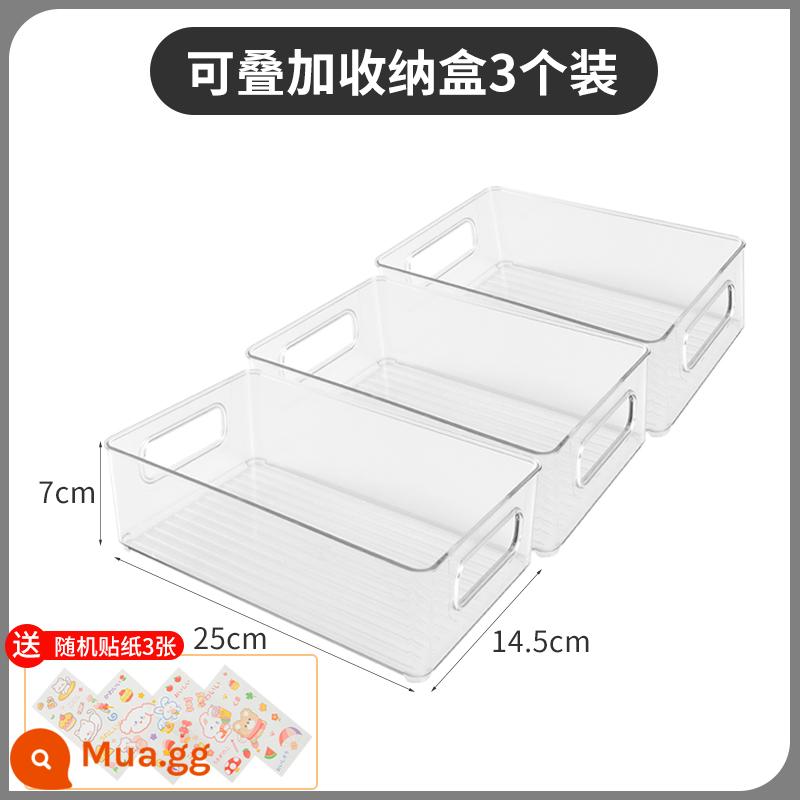 Trong suốt hộp lưu trữ để bàn nhựa acrylic đồ lặt vặt ký túc xá sinh viên mỹ phẩm văn phòng phẩm hoàn thiện hộp bàn hộp - Hộp đựng có thể xếp chồng lên nhau [3 chiếc] đi kèm nhãn dán dễ thương