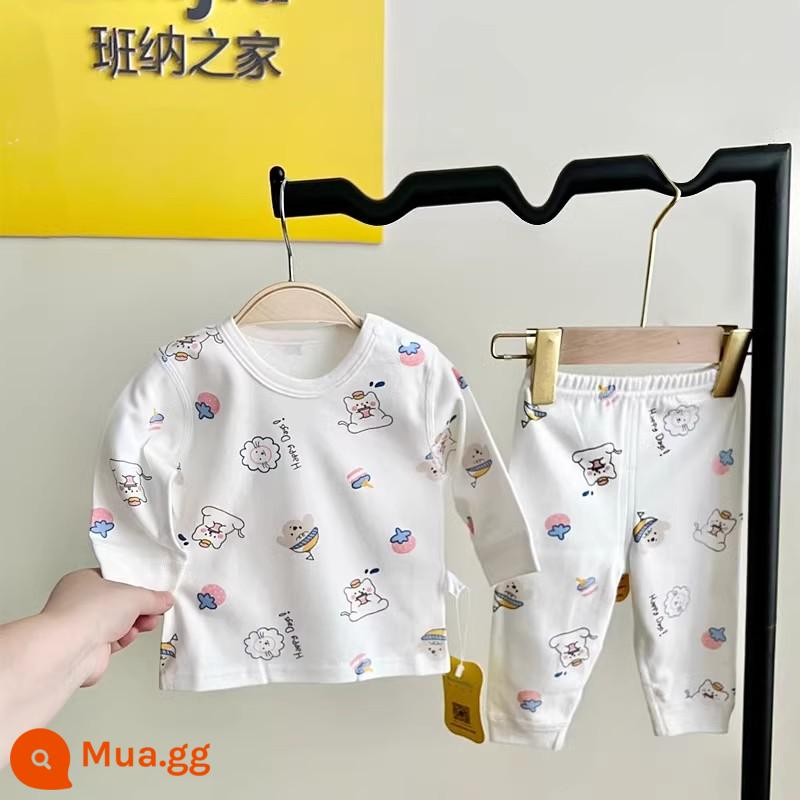 Banner House bé cotton nguyên chất không xương quần áo mùa thu bộ đồ hai mảnh nam và nữ áo len cotton bé đồ ngủ bộ đồ hai mảnh mùa thu - Bộ áo khoác hai mảnh thắt lưng mùa thu sư tử