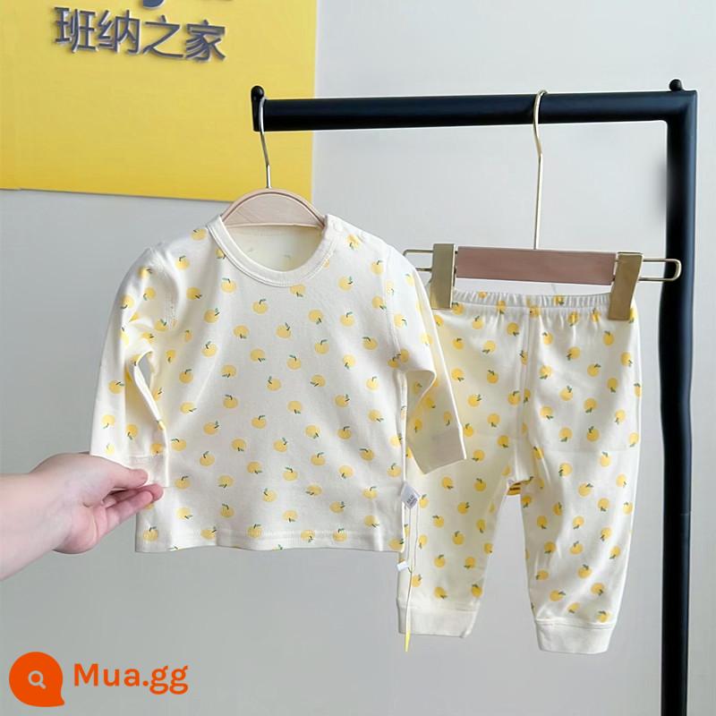 Banner House bé cotton nguyên chất không xương quần áo mùa thu bộ đồ hai mảnh nam và nữ áo len cotton bé đồ ngủ bộ đồ hai mảnh mùa thu - Bộ đồ hai mảnh mùa thu béo thường xuyên màu cam