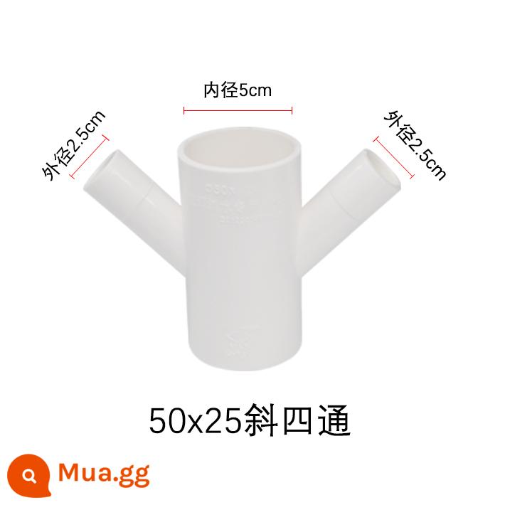 25/32/40/50/110PVC thoát nước và cống ống điều hòa không khí nhỏ giọt biến đường kính xiên tee đường kính khác nhau phụ kiện bốn chiều - 50X25 xiên bốn chiều