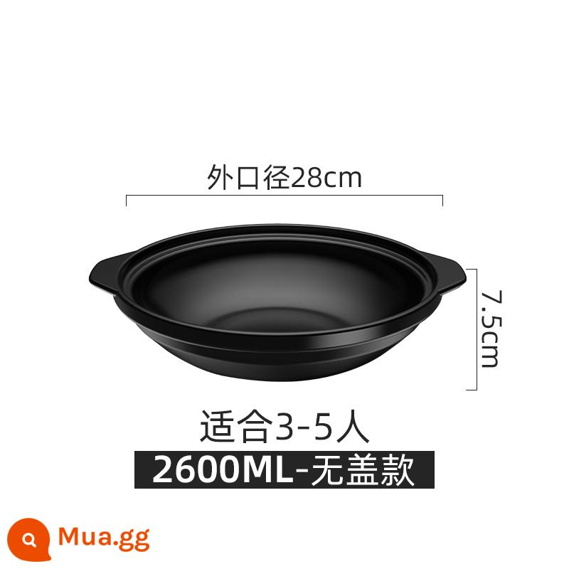 Kangshu chịu nhiệt độ cao khô đốt không nứt nồi cạn soong hầm nồi hộ gia đình hầm gas nồi súp soong gốm nồi đá thương mại - [Nâng cấp thêm dày] Nồi nông màu đen không nắp 2600ML (thích hợp cho 3-5 người)