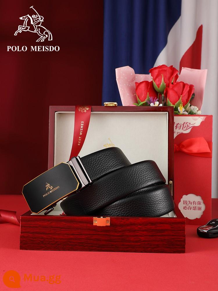 Thắt lưng da nam polo Ralph Lauren đích thực của Anh với khóa tự động - [SF Miễn phí Vận chuyển] PL600530 với hộp quà tặng bằng gỗ nguyên khối, khóa mờ vàng