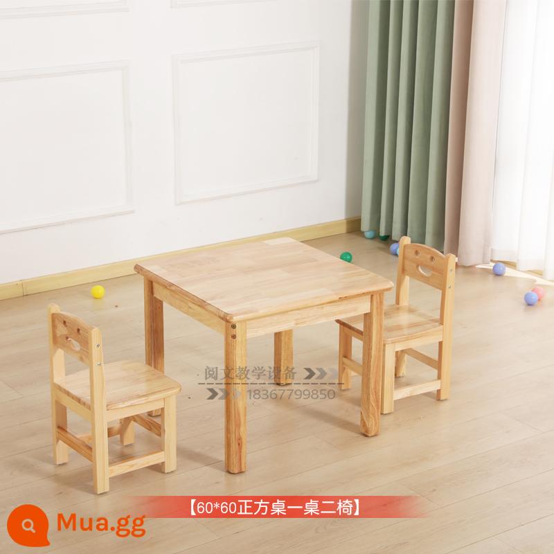 Mẫu Giáo Đặc Biệt Bàn Gỗ Trẻ Em Bàn Ghế Đồ Chơi Cho Bé Giáo Dục Sớm Bàn Học Handmade Bàn Đọc Sách - Bàn vuông nửa gỗ sồi, 1 bàn 2 ghế 60*60