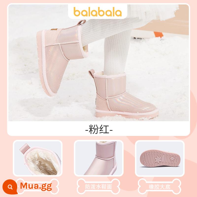 Balabala Ủng Đi Tuyết Cho Trẻ Em Bé Trai Và Bé Gái Cổ Ngắn Plus Giày Cotton Nhung Cho Bé Lớn Giày Trẻ Em Mùa Đông Mới 2022 - Hồng 60001