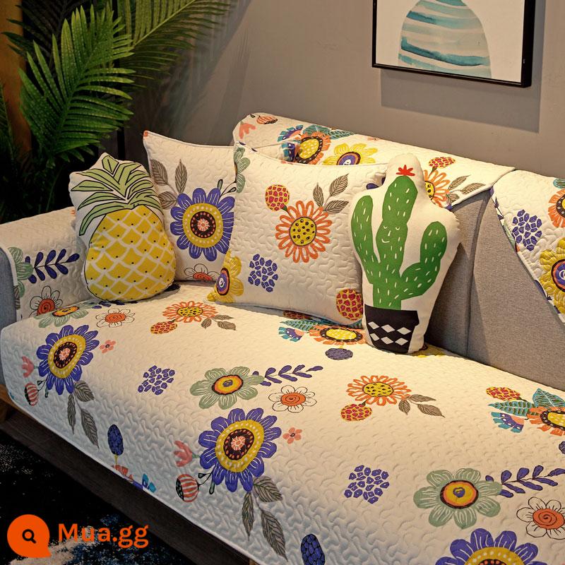 Giá Đặc Biệt Giải Phóng Mặt Bằng Vải Cotton Nguyên Chất Sofa Đệm Chống Trơn Trượt Bắc Âu Đơn Giản Bốn Mùa Đa Năng Đệm Sofa Cotton Khăn - hướng dương