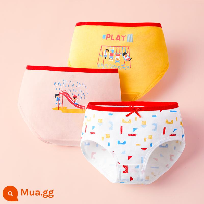 Quần đùi bé gái đậu đỏ quần đùi cotton nguyên chất không kẹp PP bé gái quần đùi tam giác kháng khuẩn cho bé gái trung và lớn - Công viên giải trí Happy 1D106 (Mô hình tam giác)