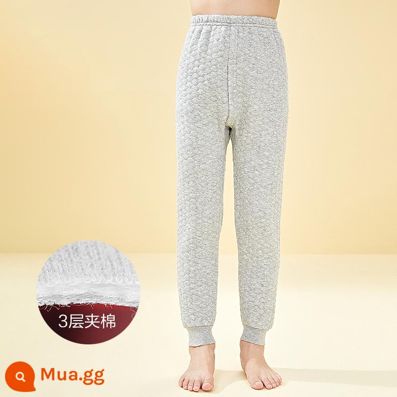 Đậu đỏ quần giữ ấm trẻ em mùa thu đông quần vệ sinh bé trai và bé gái cotton nguyên chất dày 3 lớp chần bông quần vệ sinh ấm áp cho bé - AK751 màu xám thạch nam nhạt