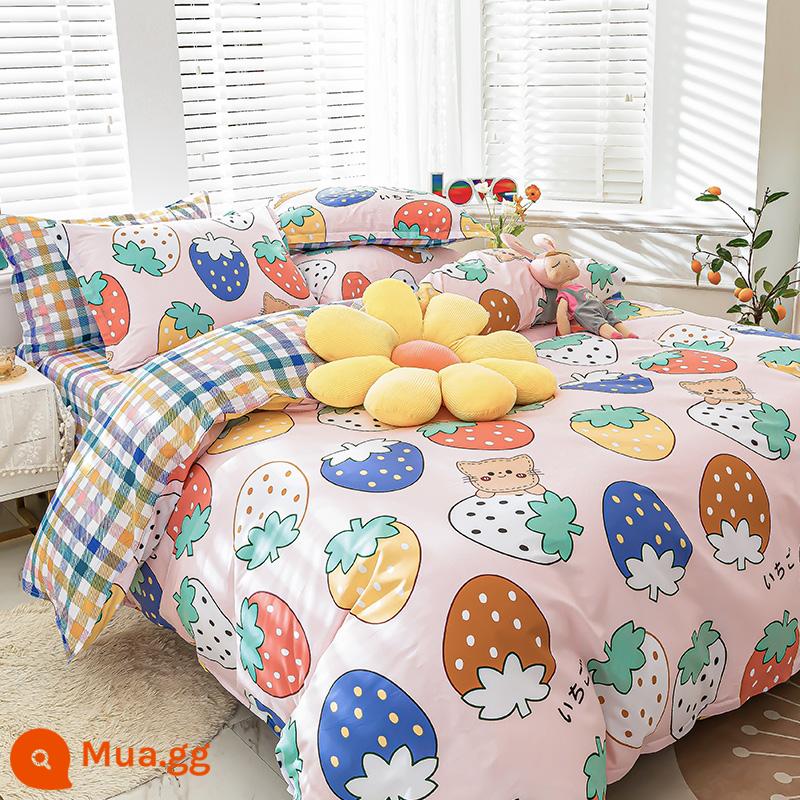 Cotton nguyên chất vỏ chăn đơn mảnh cotton đôi vỏ chăn 180x200X230 ký túc xá sinh viên đơn 150x200cm mùa xuân và mùa thu - tiệc dâu tây