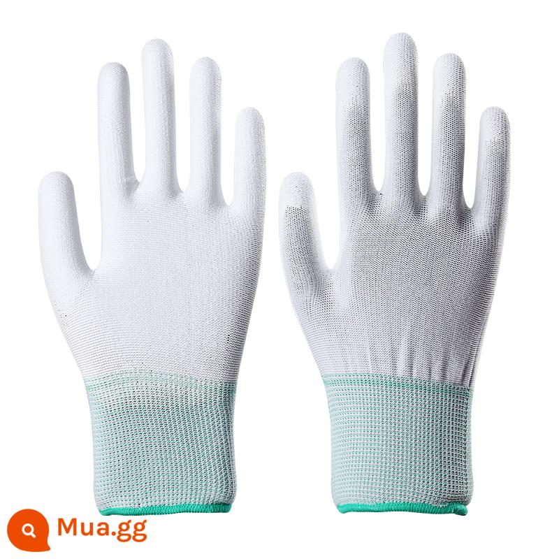 36 đôi găng tay phủ ngón nylon mỏng màu trắng PU phủ keo nhúng lòng bàn tay găng tay bảo hộ lao động chống tĩnh điện chống bụi điện tử - Cọ sơn trắng (12 cặp)