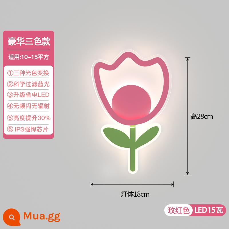 Hoạt Hình Đèn Tường Phòng Ngủ Đèn Ngủ Bé Gái Công Chúa Bắc Âu Sáng Tạo Thời Trang Phòng Trẻ Em Lối Đi Đèn Tường Cầu Thang - Làm mờ ba màu đỏ 28x18cm, lắp đặt đục lỗ