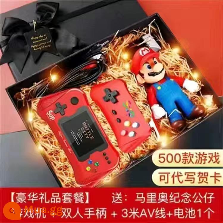 Máy chơi game cầm tay mới 400 mô hình đôi kết nối TV hoài cổ mini giáo dục trẻ em đồ chơi điện tử quà tặng - X7M China Red [Màn hình lớn 3,5 inch + 500 trò chơi] Bộ hộp quà tặng phiên bản đôi Deluxe