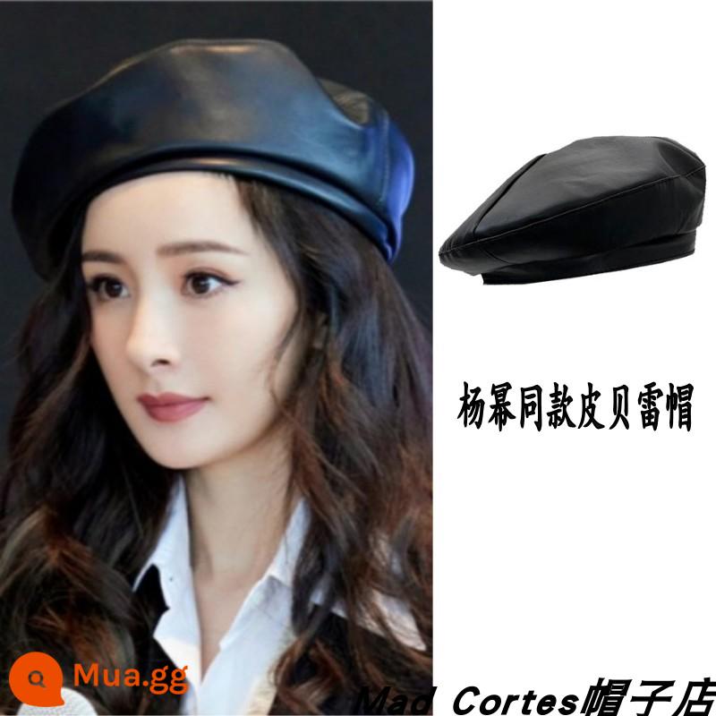 Mad Cortes Yang Mi cùng chiếc mũ Black Beret Mat Autumn và Winter Net Red Leather British Retro -octagon - Dương Mịch cùng style Jindian black