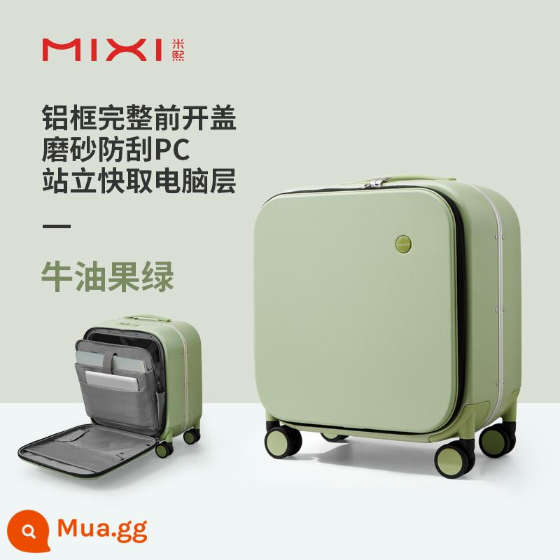 Mixi mở phía trước 18 inch trường hợp lên máy bay nữ khung nhôm xe đẩy trường hợp du lịch ánh sáng nhỏ bên mở vali nam - Màu xanh bơ (mờ và chống trầy xước)