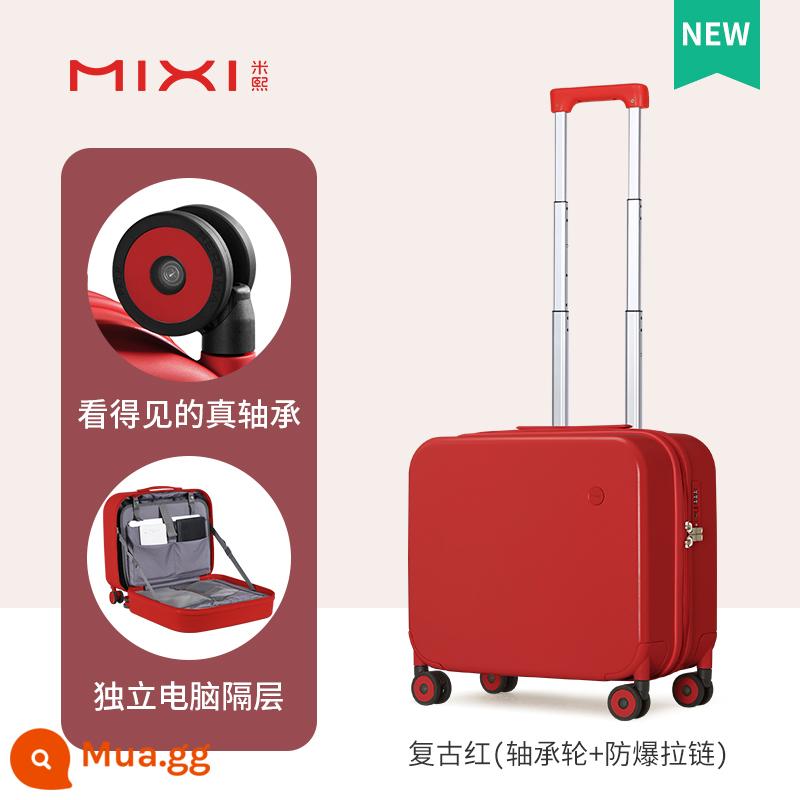 Thiết kế ban đầu Vali Mixi nữ 18 inch trường hợp lên máy bay mật khẩu ánh sáng nhỏ 16 xe đẩy nhỏ vali nam - Màu đỏ cổ điển [Bánh xe chịu lực + Dây kéo chống cháy nổ] Nâng cấp nâng cao mới