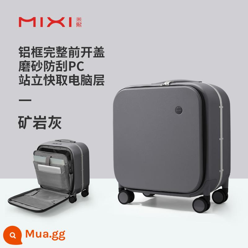 Mixi mở phía trước 18 inch trường hợp lên máy bay nữ khung nhôm xe đẩy trường hợp du lịch ánh sáng nhỏ bên mở vali nam - Màu xám khoáng (mờ và chống trầy xước)