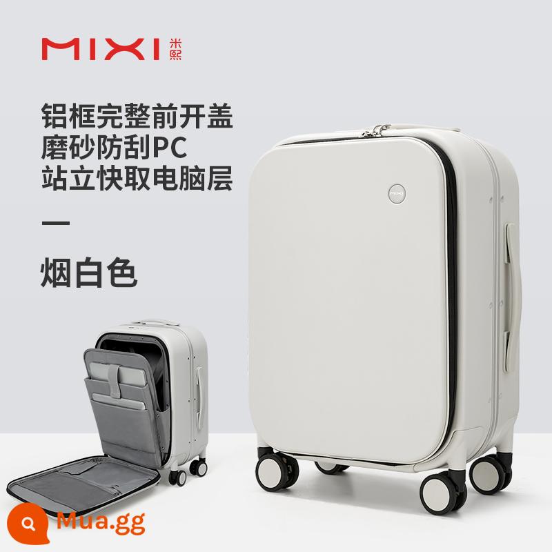 Vali lên máy bay Mixi mở trước vali nữ 20 inch mở ngang 18 vali kéo khung nhôm nhẹ bền nam - Màu trắng khói (mờ và chống trầy xước)