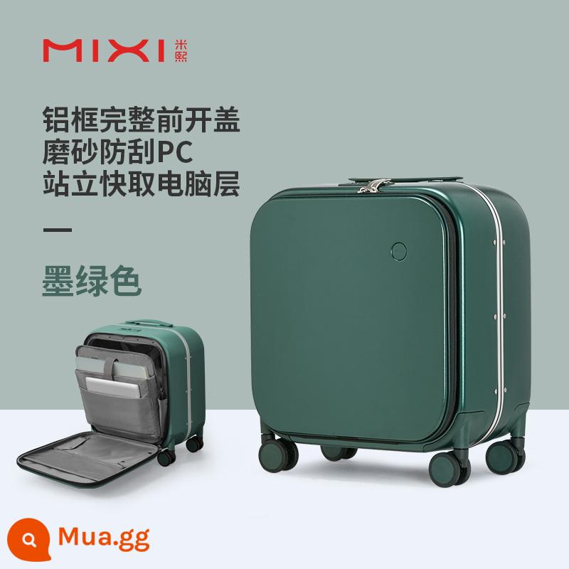 Mixi mở phía trước 18 inch trường hợp lên máy bay nữ khung nhôm xe đẩy trường hợp du lịch ánh sáng nhỏ bên mở vali nam - Màu xanh đậm (mờ và chống trầy xước)