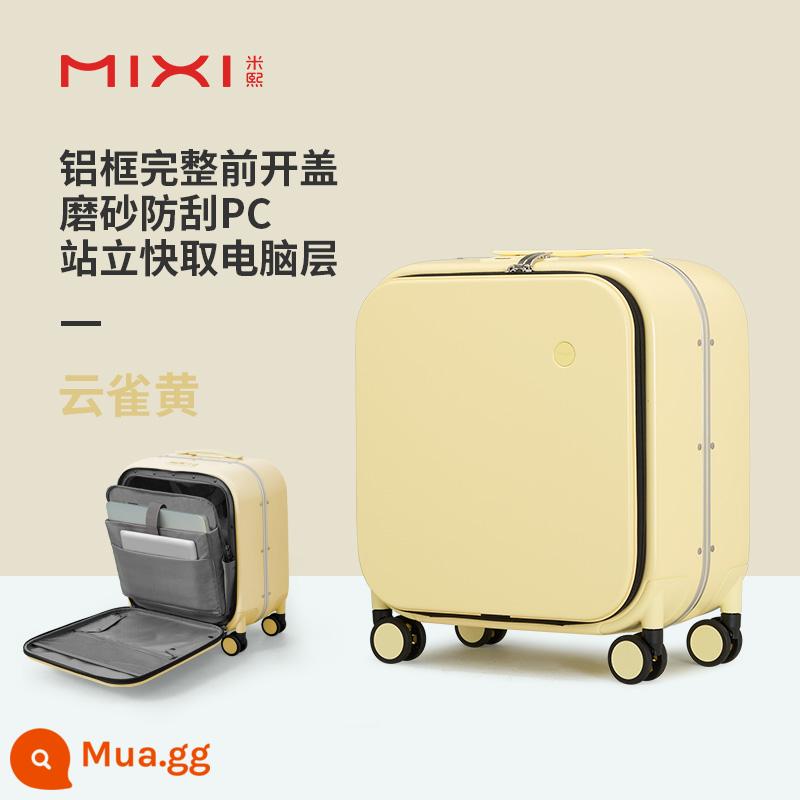 Mixi mở phía trước 18 inch trường hợp lên máy bay nữ khung nhôm xe đẩy trường hợp du lịch ánh sáng nhỏ bên mở vali nam - Skylark màu vàng (mờ và chống trầy xước)