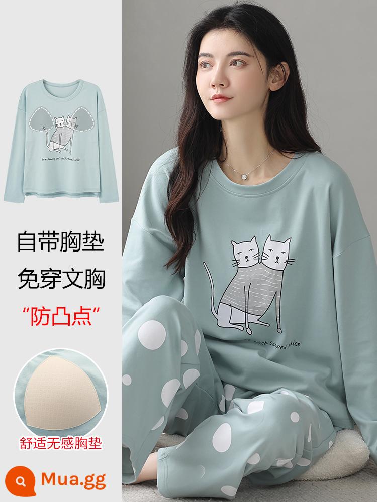 Nanjiren Bộ Đồ Ngủ Xuân Thu Nữ Cotton Nguyên Chất Dài Tay 2023 Quần Áo Ở Nhà Phong Cách Mới Có Miếng Đệm Ngực Có Thể Mặc Bộ Đồ Bên Ngoài - MG6607