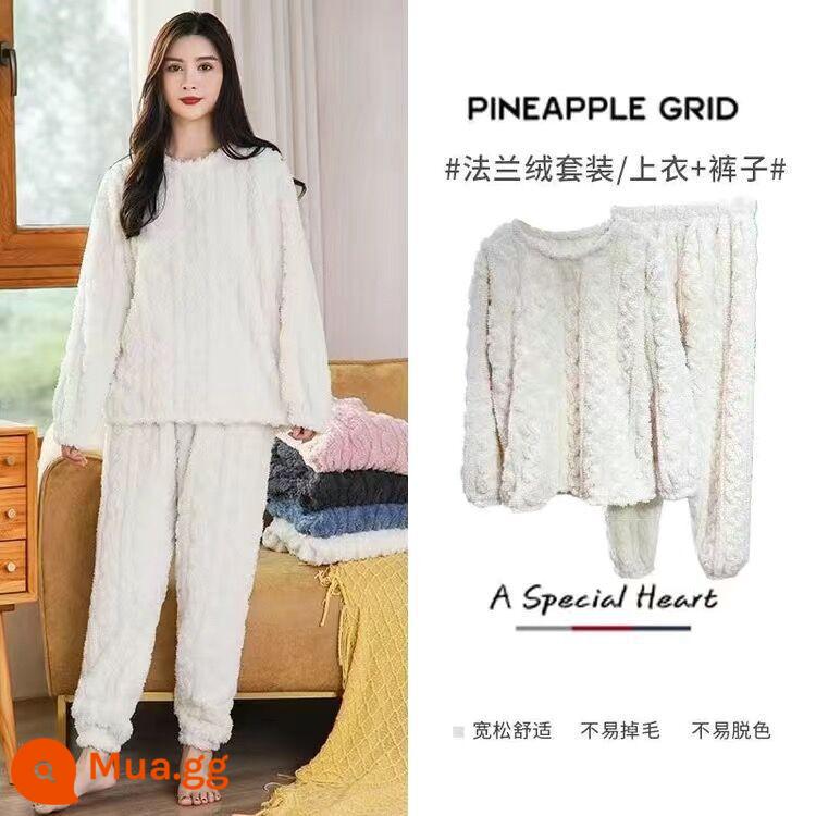 Thời Trang Mới Nhung San Hô Jacquard Phù Hợp Với Bộ Đồ Ngủ Mùa Thu Đông Plus Nhung Dày Internet Người Nổi Tiếng Cô Gái Cặp Đôi Thường Ngày Phù Hợp Với - Màu trắng khí chất [Bộ đồ ấm Jacquard cùng kiểu dáng của Anchor]