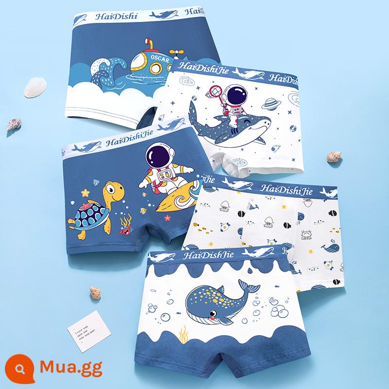 Quần lót trẻ em bé trai cotton nguyên chất quần đùi trẻ em boxer cotton trong quần sịp trẻ em lớn không có mông vào mùa hè - K1738[5 gói]